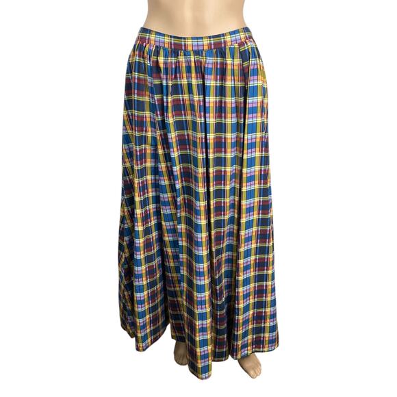 Anthropologie Maeve Jacie Blue Red Gold Plaid Poplin Full Midi Skirt SZ S - Picture 5 of 12
